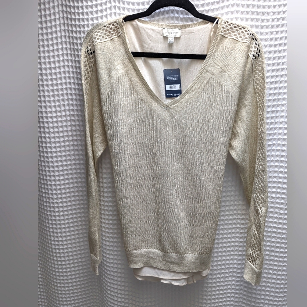 Metallic gold, v neck sweater